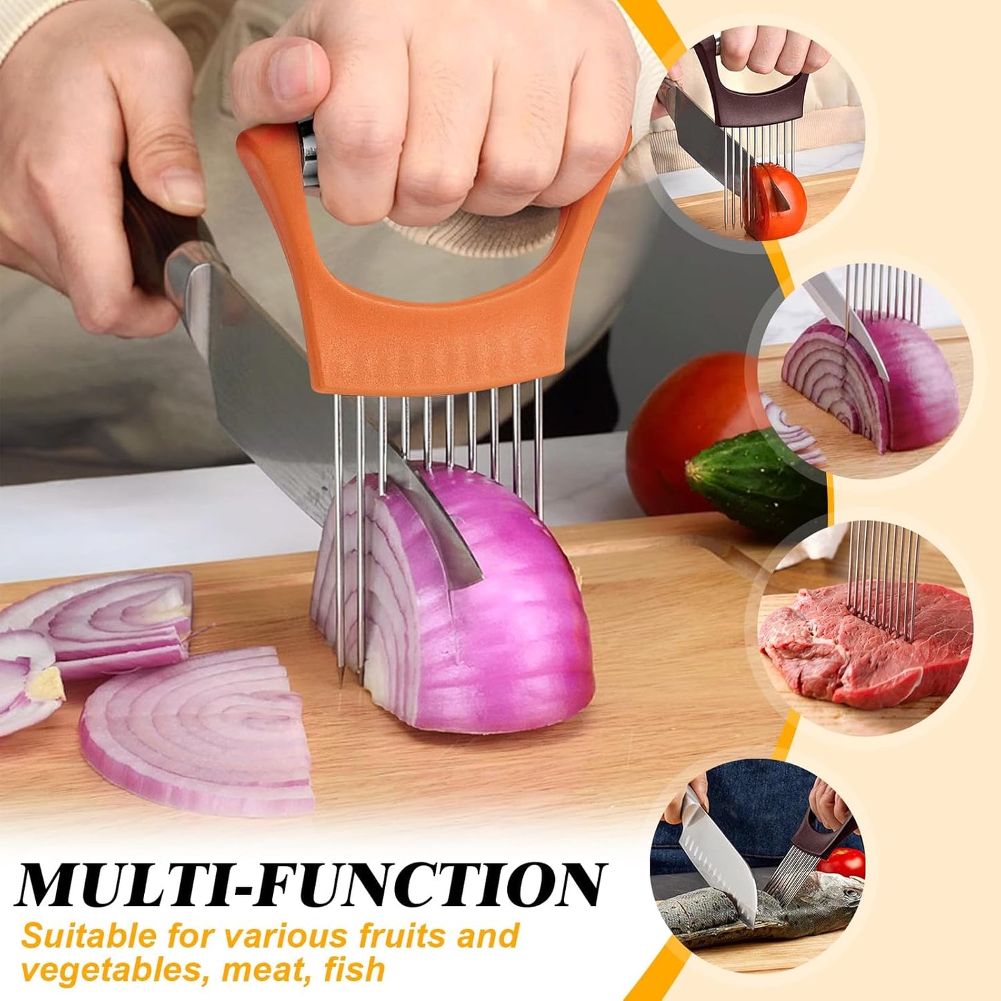 Stainless Steel Onion Holder for Slicing,Onion Slicer Holder, Onion Cutter for Slicing of Onions, Tomatoes,Avocados,Eggs and Other Vegetables, Kitchen Utensils Gift (Blue)