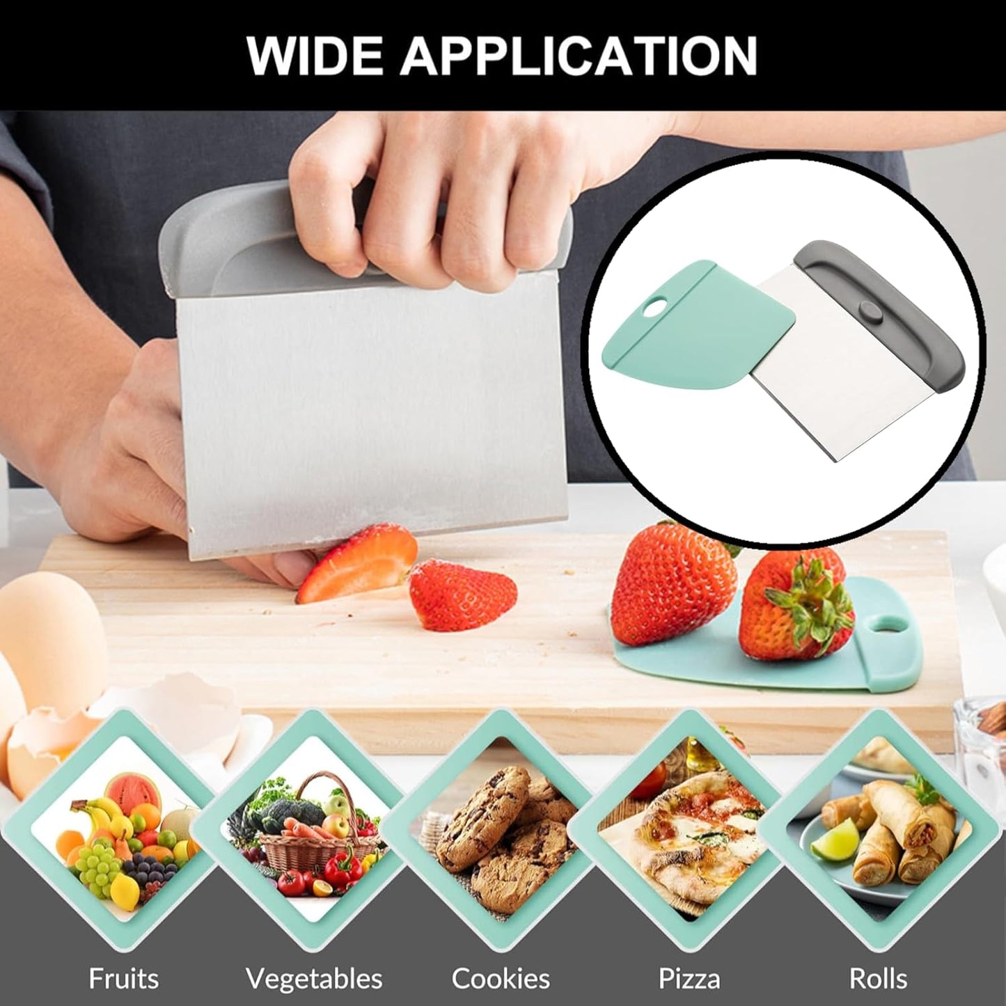 1 Set Bench Bread Scraper Professional Stainless Steel Dough Cutter Pizza Cutter with Grip Handles for Kitchen