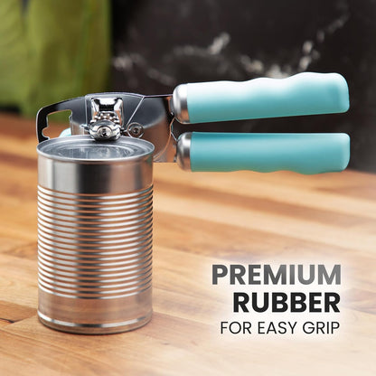 Zulay Kitchen Heavy Duty Stainless Steel Can Opener Manual with Bottle Opener - Rust Proof Manual Can Opener With Turn Knob & Comfy Soft Grip Handles - Black - Colors B