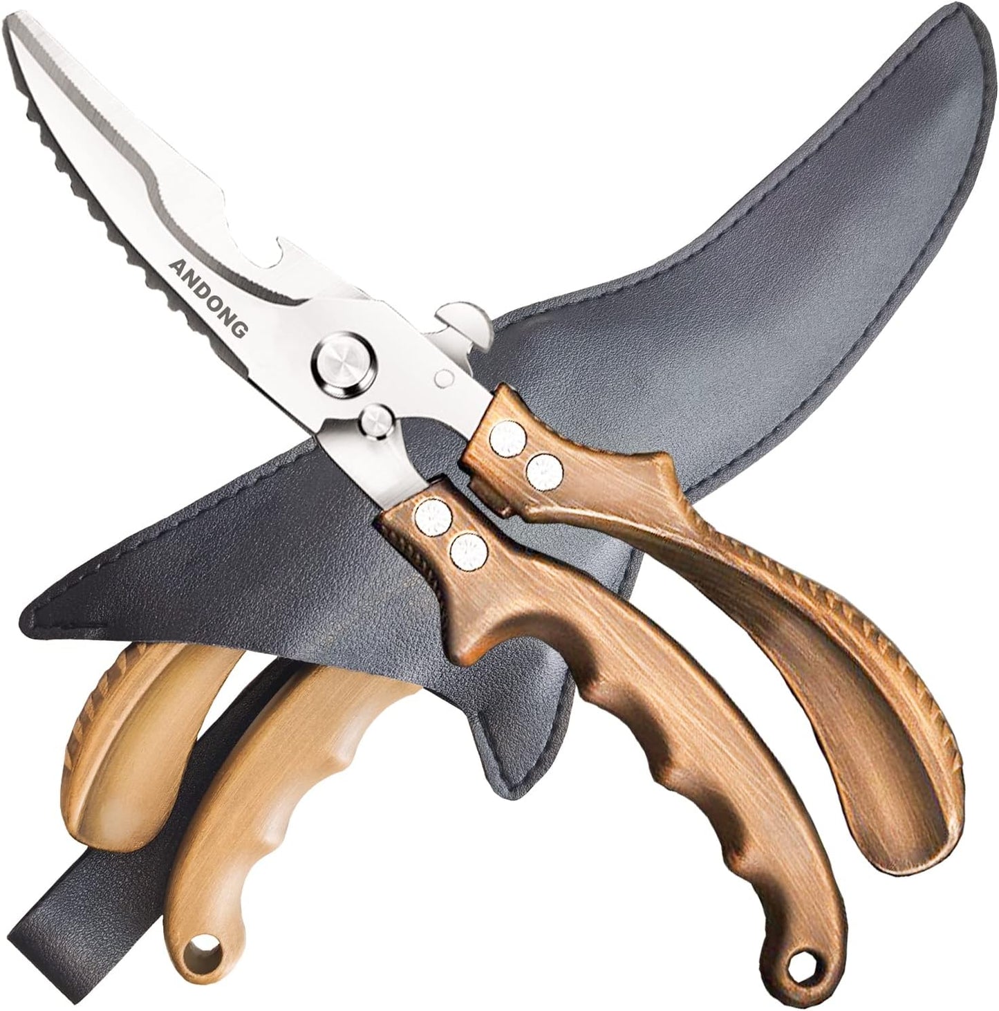 ANDONG Upgrade Heavy Duty Stainless Steel Kitchen Scissors - Professional Poultry Shears for Bone, Meat, Chicken, Fish, Turkey, Vegetables,Spring Loaded Multipurpose Ultra Sharp Utility Scissors