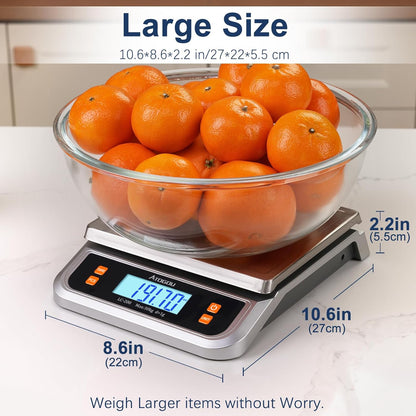 Atogou 88lb Commercial Digital Kitchen Scale 40kg/1g, with 6 Units Conversion, Stainless Steel, LCD Display, AA Battery or Plug-in Use for Baking, Bread, Cooking, Meat LC200 Grey