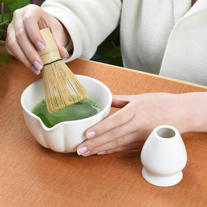 Artcome 4 Pcs Japanese Matcha Tea Set - Matcha Bowl with Pouring Spout, Matcha Whisk, Tea Scoop, Whisk Holder, Handmade Matcha Ceremony Kit For Japanese Tea Ceremony, Rose