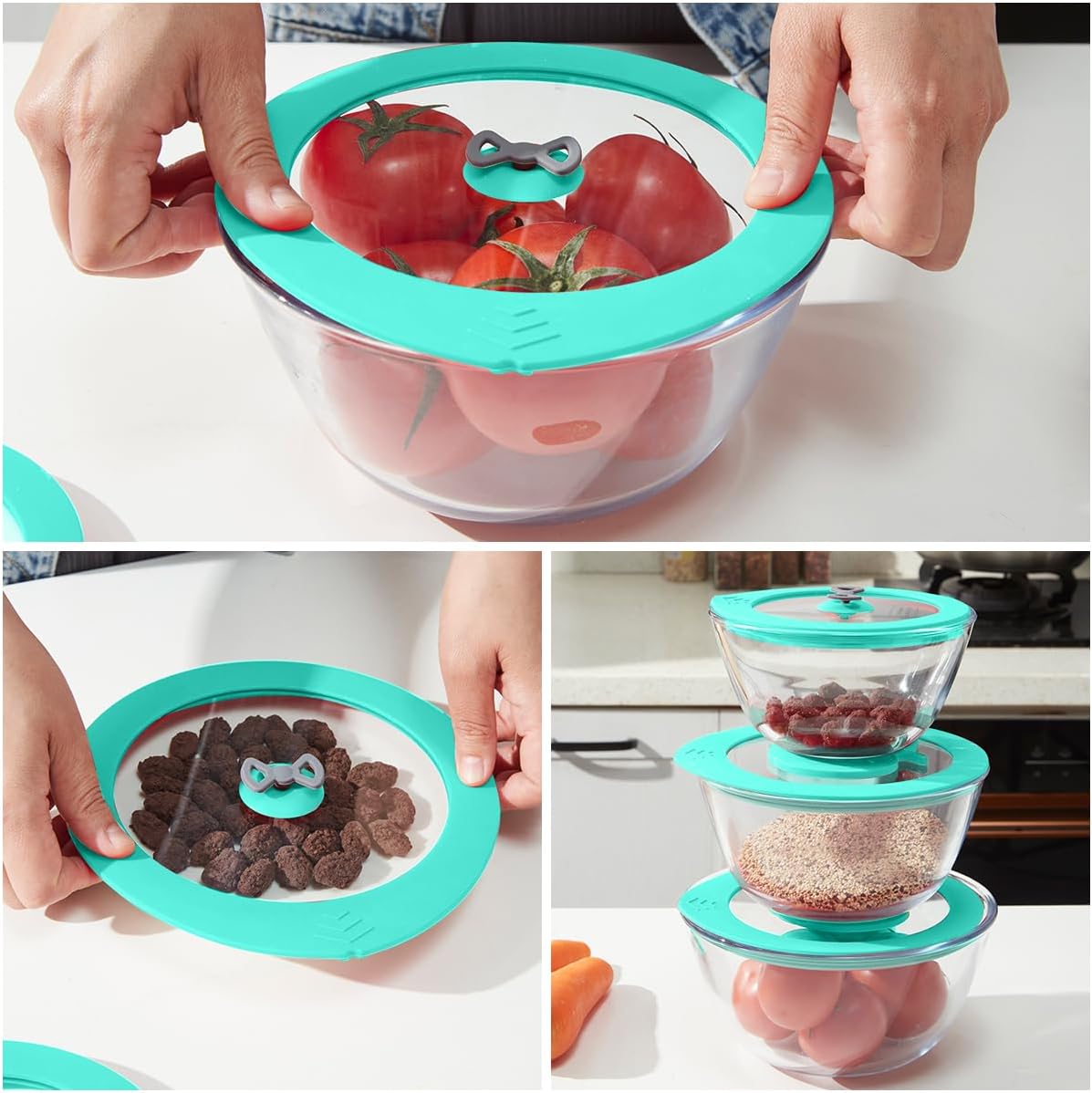 2 Pack Replacement Lids for Pyrex 7201-PC 4 Cup Glass Containers Mixing Bowl Silicone Storage Cover Leakproof Red