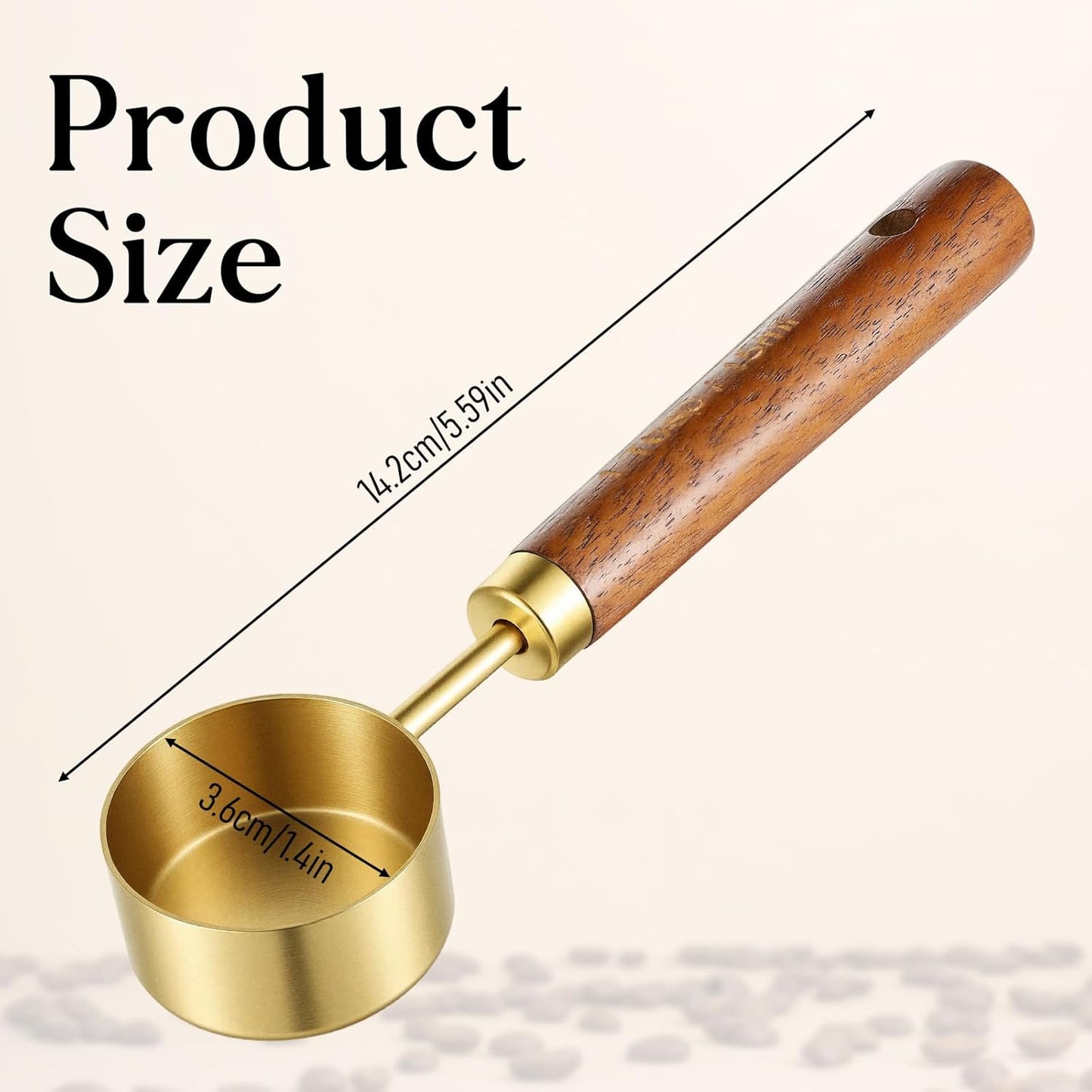 Gold Coffee Measuring Spoon, Stainless Steel Teaspoon Scoop, Walnut Handle, 15ml Capacity Tablespoon, Gold Plated for Coffee Tea, and More