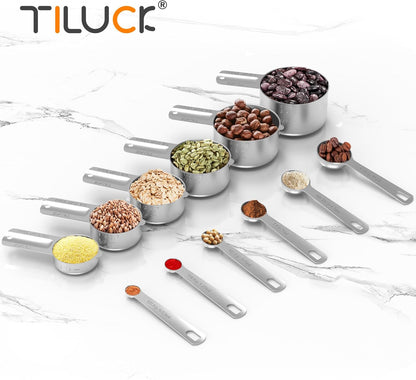 TILUCK Stainless Steel Measuring Cups & Spoons Set, Cups and Spoons,Kitchen Gadgets for Cooking & Baking (10)