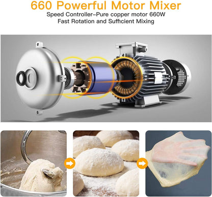 Stand Mixer, 7.5QT 660W Electric Dough Mixer, Kitchen 10-Speed Tilt-Head Food Mixer for Baking&Cake, with Stainless Steel Bowl, Whisk, Dough Hook, Beater, Splash Guard(RED) MC1
