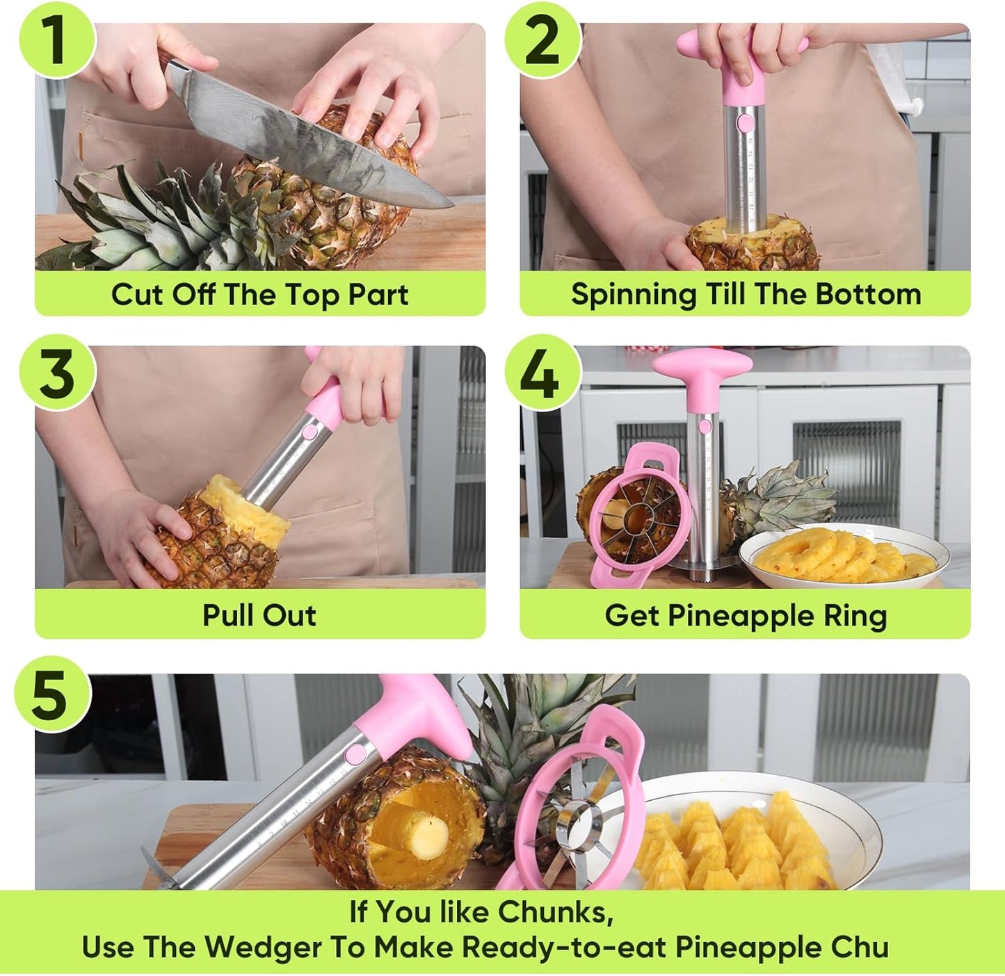 OOKUU Pineapple Corer Cutter, Stainless Steel Fruit Pineapple Peeler Slicer [Upgraded, Reinforced, Thicker Blade], Pineapple Core Remover with Measure Mark, Kitchen Tool for Diced Pineapple Rings