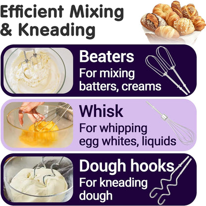 5 PCS Hand Mixer Attachments, Professional Hand Mixer Replacement Beaters, Whisk and Dough Hooks, Replacement Beaters Hand Mixer Compatible with KHM3 KHM5 KHM7 KHM9