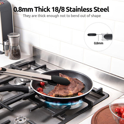 600ºF Heat Resistant Kitchen Tongs: U-Taste 9 inch Silicone Cooking Tong with Firm Sealed Non Stick Rubber Tips & Silicon Coated 18/8 Stainless Steel Handle & Smooth Locking for Serving Salad (Black)