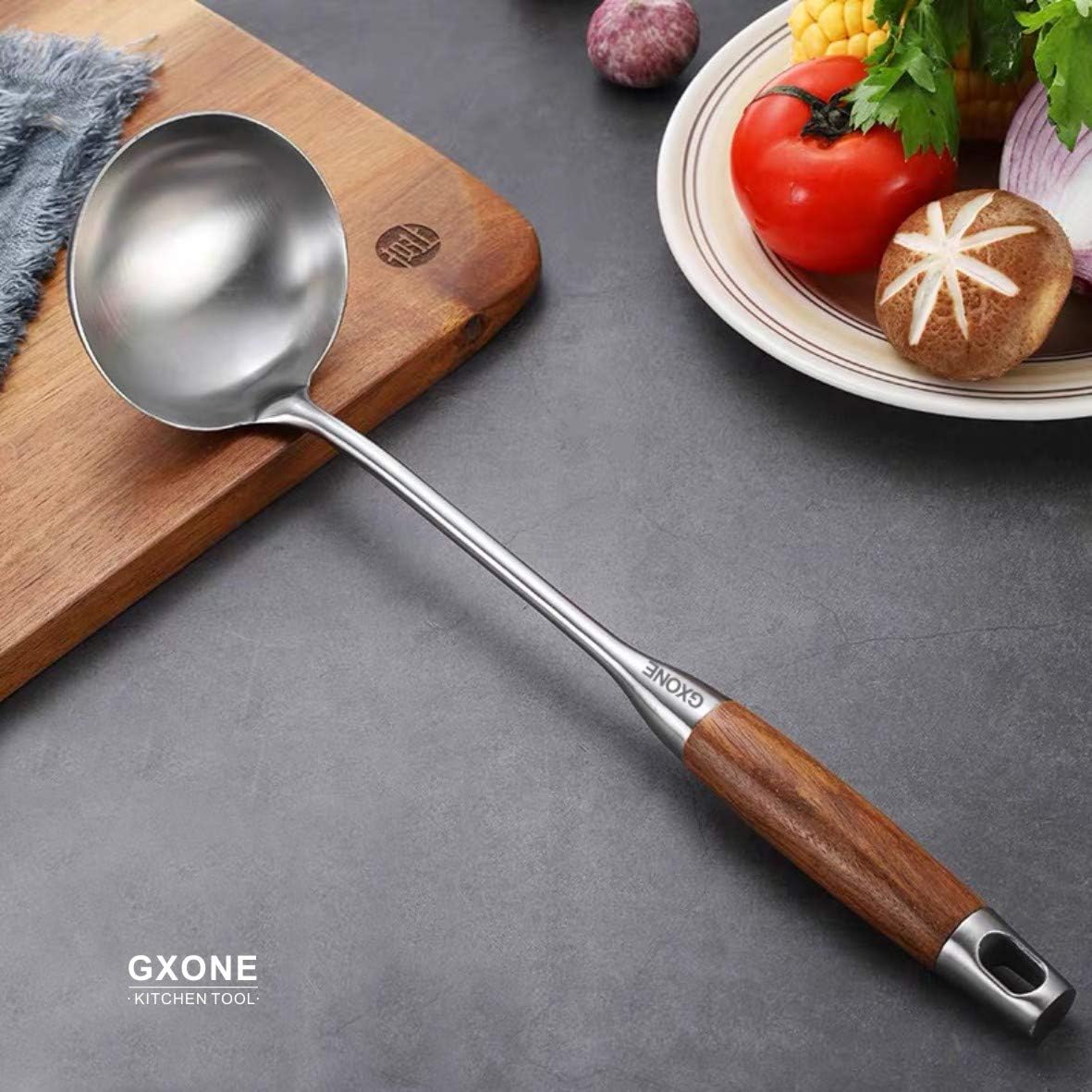 Slotted Spoon,304 Stainless Steel Skimmer Spoon with Heat Resistant Wooden Handle,Silver/15.8Inch