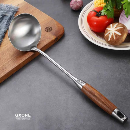 Slotted Spoon,304 Stainless Steel Skimmer Spoon with Heat Resistant Wooden Handle,Silver/15.8Inch
