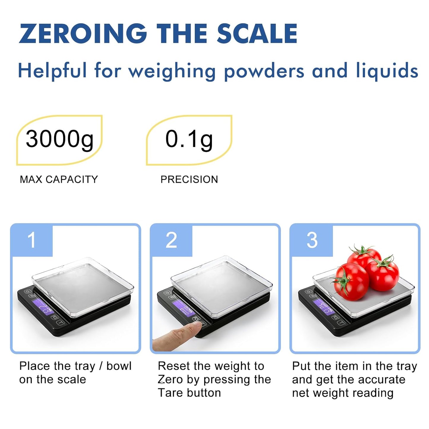 KitchenTour Digital Kitchen Gram Scale - 500g/0.01g - High Accuracy Precision Food Scale - Meat Scale with Back-Lit LCD Display(Batteries Included)-Black