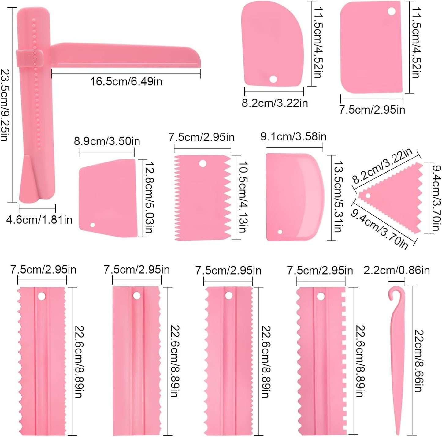 12 Pcs Adjustable Cake Smoother Set, Plastic Cake Decorating Tools Comb and Dough Scrapers for Baking Pastries (Pink)