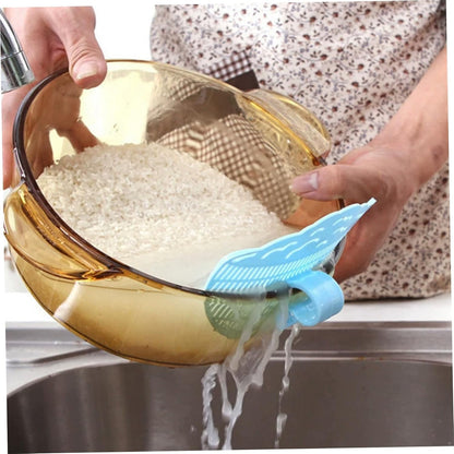 Clip on Strainer 4x5 Inch Food Grade PP "Rice in Bowl" Clip on Strainer for Pots with Smiling Expression for Rice/Noodle/Fruit/Vegetable Washing