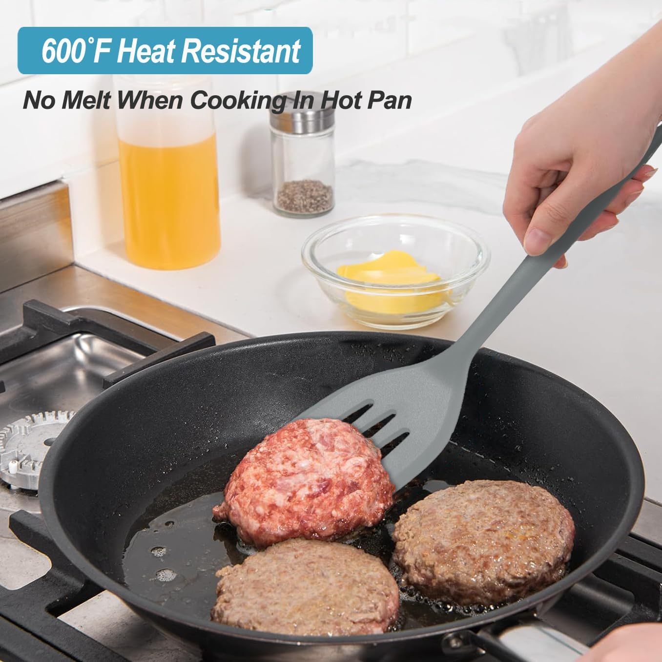 Silicone Spatula Turner Set, High Heat Resistant Spatulas with Seamless One Piece Design, Nonstick Rubber Flippers Utensils for Baking & Cooking,BPA-Free, Starry Blue,11IN