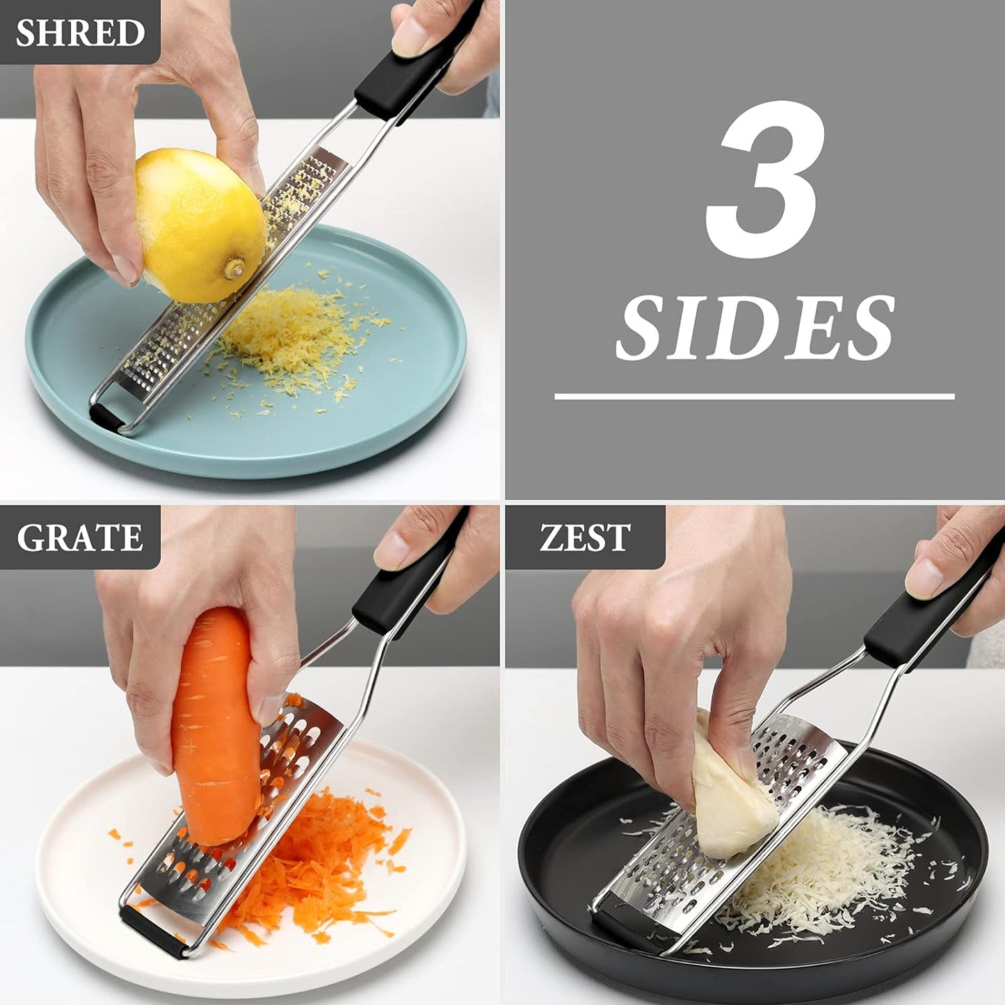 Cambom Lemon & Citrus Zester, Cheese Graters with Stainless Steel Sharp Blade for Parmesan Cheese, Ginger, Garlic, Nutmeg, Chocolate, Vegetables, Fruits, Dishwasher Safe Shredder Fine Blade