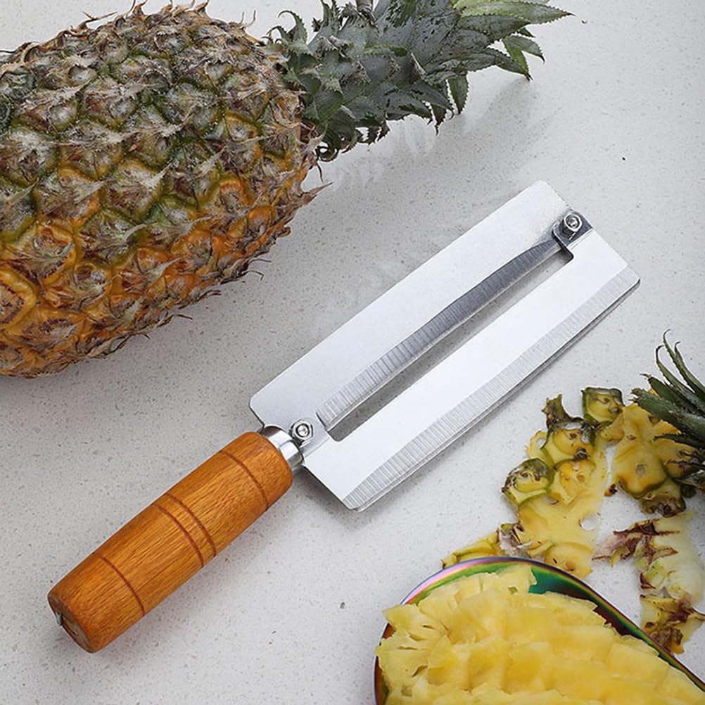 BESTonZON Pineapple Knife Peeler with Wooden Handle Stainless Steel Sugar Cane Cutter Fruit Peeling Knife for Kitchen Use 10.2 Inch