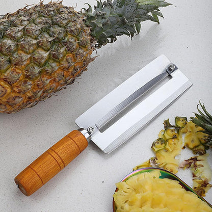 BESTonZON Pineapple Knife Peeler with Wooden Handle Stainless Steel Sugar Cane Cutter Fruit Peeling Knife for Kitchen Use 10.2 Inch