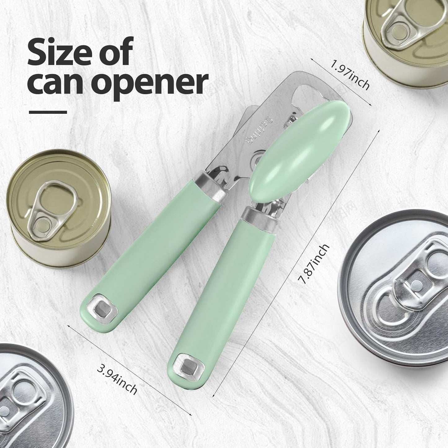 Safring Can Opener Manual, Heavy Duty Stainless Steel Smooth Edge Can Openers With Soft Touch Handle, Oversized Handheld Easy Turn Knob, Multi-Function Bottle Opener, Black