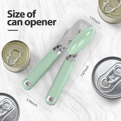 Safring Can Opener Manual, Heavy Duty Stainless Steel Smooth Edge Can Openers With Soft Touch Handle, Oversized Handheld Easy Turn Knob, Multi-Function Bottle Opener, Black