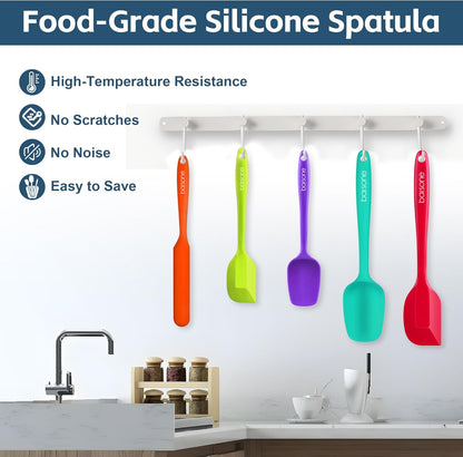 5-Piece Silicone Spatula Set - Heat Resistant 446°F Food Grade BPA Free, Nonstick Cookware Safe Dishwasher Safe Kitchen Tools for Baking, Cooking, Stirring, Multicolor.