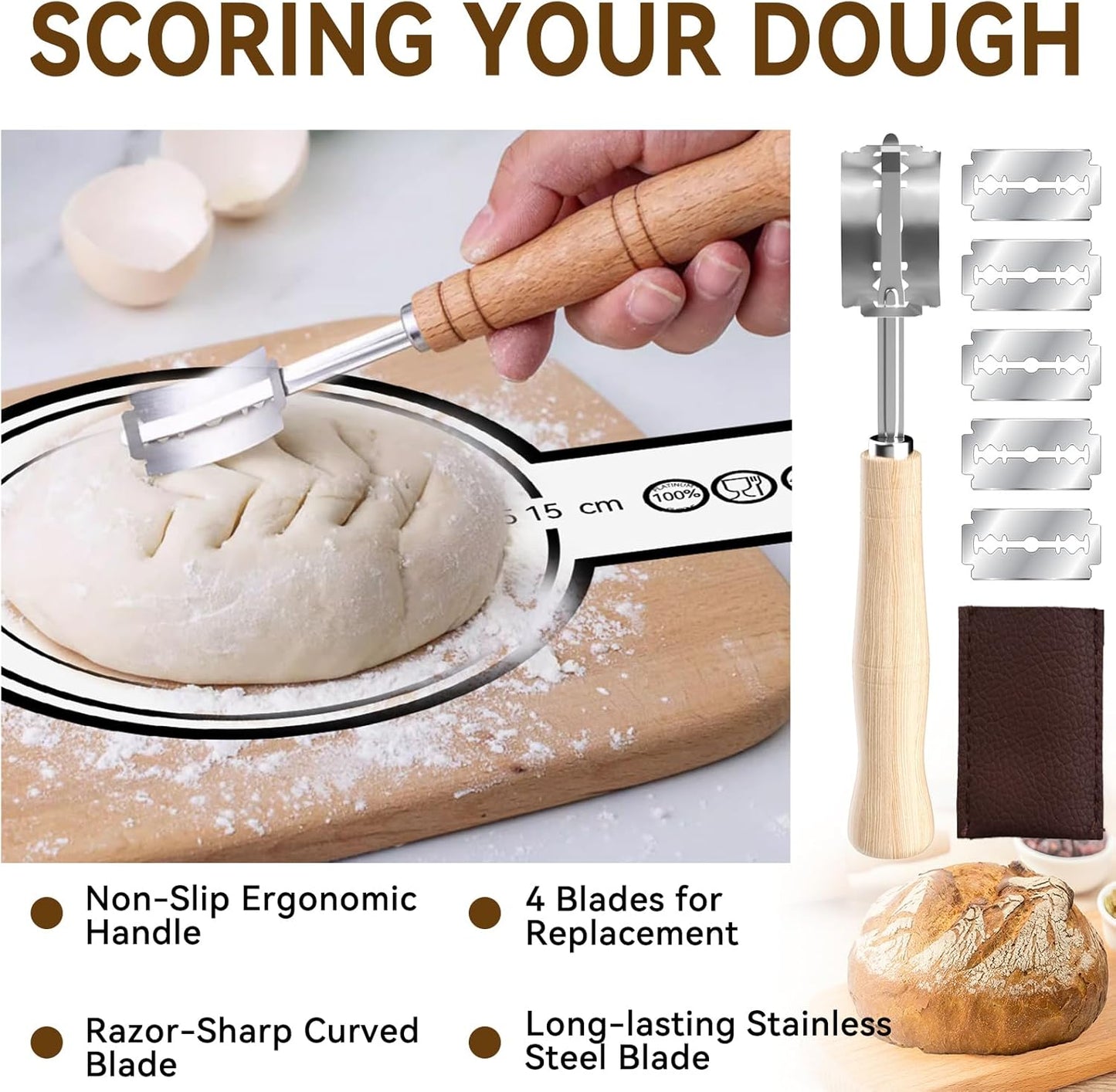Sourdough Starter Kit - Banneton Proofing Basket 9 Inch Round & 10 Oval, Complete Sourdough Bread Baking Supplies with Starter Jar, Bread Sling, Lame, Danish Dough Whisk, Bags
