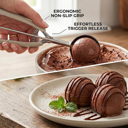 Ice Cream Scoop, 18/8 Stainless Steel Cookie Scoop, Cookie Scoops for Baking, 2 Tbsp/ 30 ml/ 1 oz Cookie Dough Scoop, Ice Cream Scooper with Trigger Release, Cookie Scooper for Baking