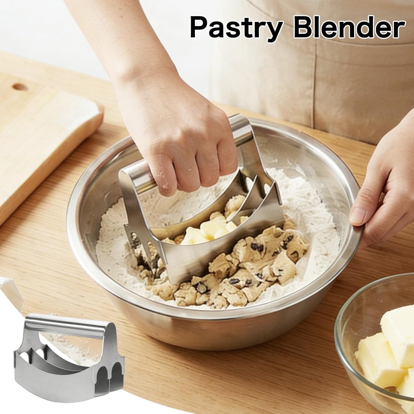 Professional 3-Blade Dough Cutter Bench Scraper | Non-Stick Baking Tools for Pasta Making Home Bakery| Stainless Steel Food Scraper Pastry Blender Kitchen Gadgets