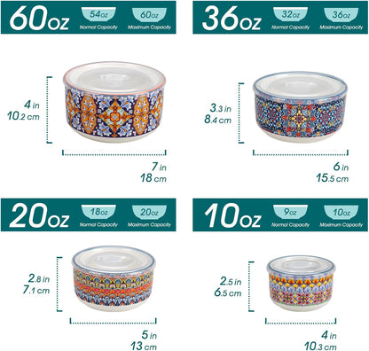 vancasso Serving Bowls with Lids Set of 4, Ceramic Nesting Mixing Bowls for Food Storage, Prep and Stackable, Dishwasher & Microwave Safe Gift Set, 60/36/20/10 OZ, Series SIMI