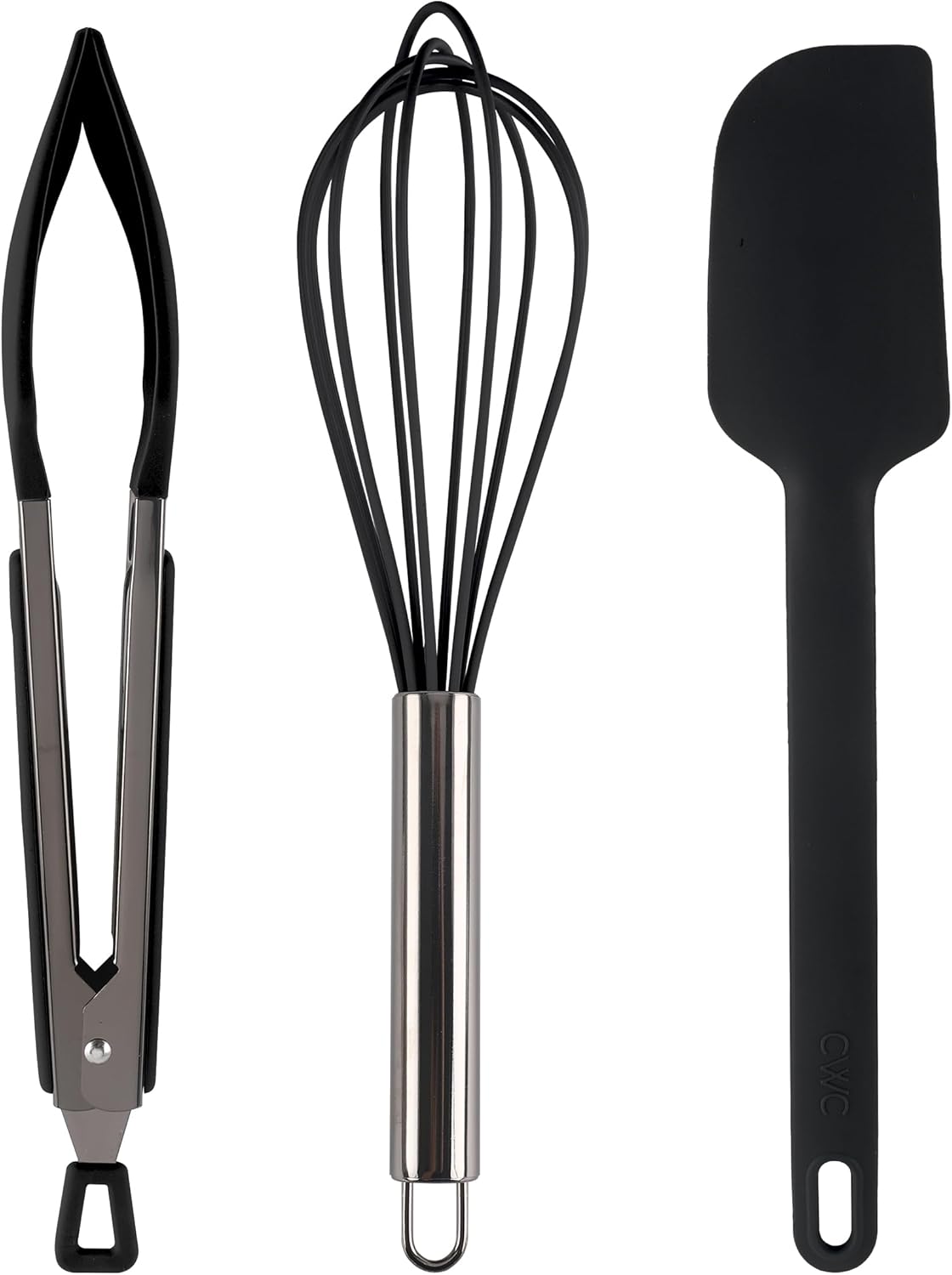 COOK WITH COLOR Stainless Steel Silicone Tipped Kitchen & BBQ Tongs Set, 3 Pc Utensils, Grey