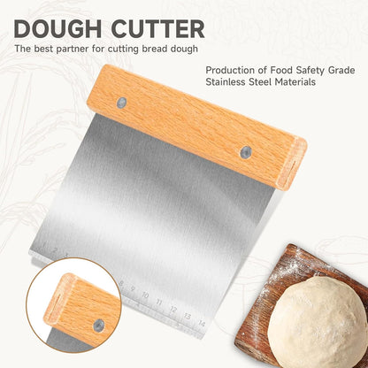 Hand Crafted Bread Lame Premium Sourdough Scoring Tool Bread Making Tools Set of 3 pieces Bread Knife(5 Blades) with Danish Dough Whisk and Dough Scraper Bread Cutter
