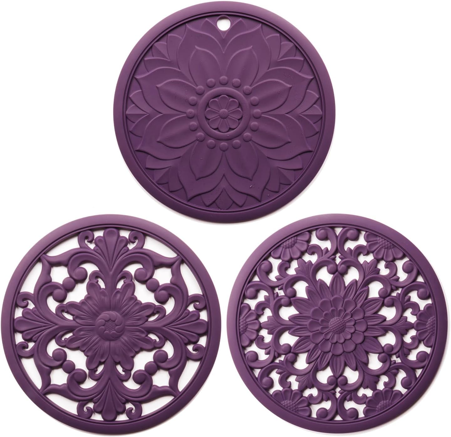 Silicone Trivets Mats-Trivets for Hot Dishes, Table, Countertop, Non-Slip Heat Resistant Modern Kitchen Teapot Trivet - Flexible Trivet Square, Hot Pads for Pots & Pans of 3 Blue