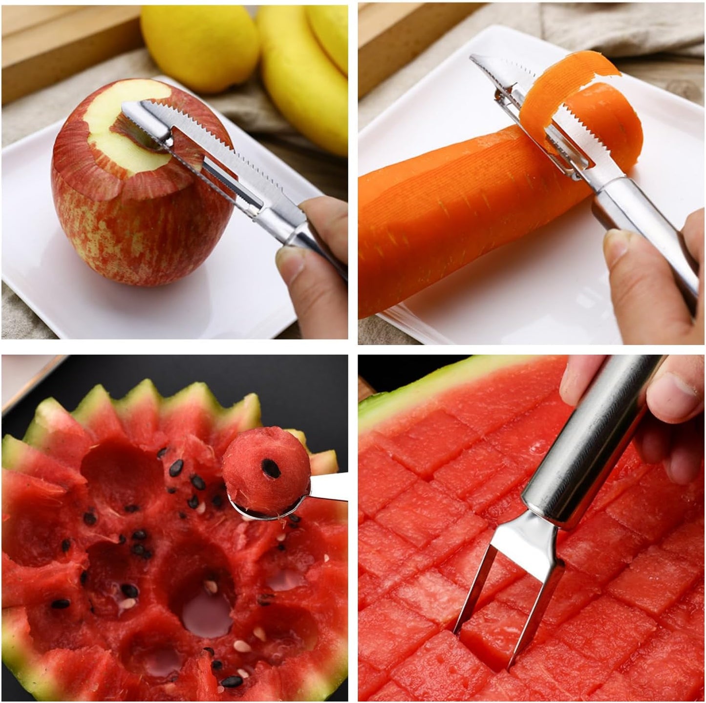 Fruit and Vegetable Corer Tool,Kitchen Fruit Carving Knife, Multi-Function Stainless Corer and Pitter Remover Set for Apple, Pear, Cherry, Jujube, Red Dates, Chili,Potato, Watermelon（10 Pcs）
