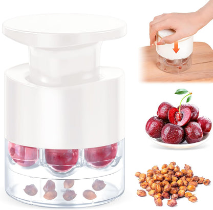 Cherry Pitter Multiple,2025 Quickly Release Multi Cherries Stoner Pitter,7-Hole Push Button Cherr'y Core Pit'ter Tool with Splatter Protector,Pit Seed Remover for Making Cherry Jam, Black