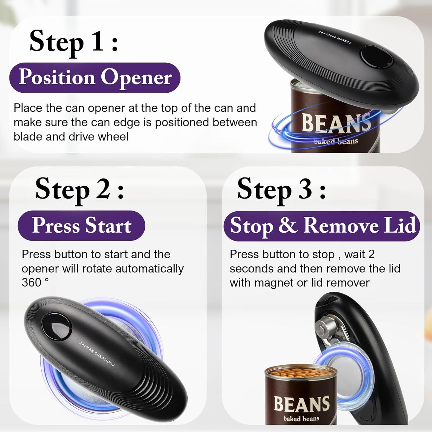 Electric Can Opener for Seniors, One Touch Automatic Battery Operated Can Opener with Smooth Edge, Hands Free, Fits All Can Sizes, Kitchen Gadgets for Arthritis