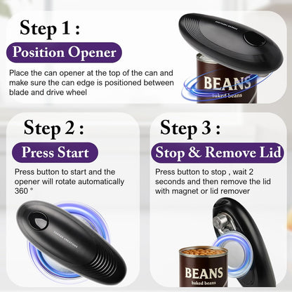 Electric Can Opener for Seniors, One Touch Automatic Battery Operated Can Opener with Smooth Edge, Hands Free, Fits All Can Sizes, Kitchen Gadgets for Arthritis