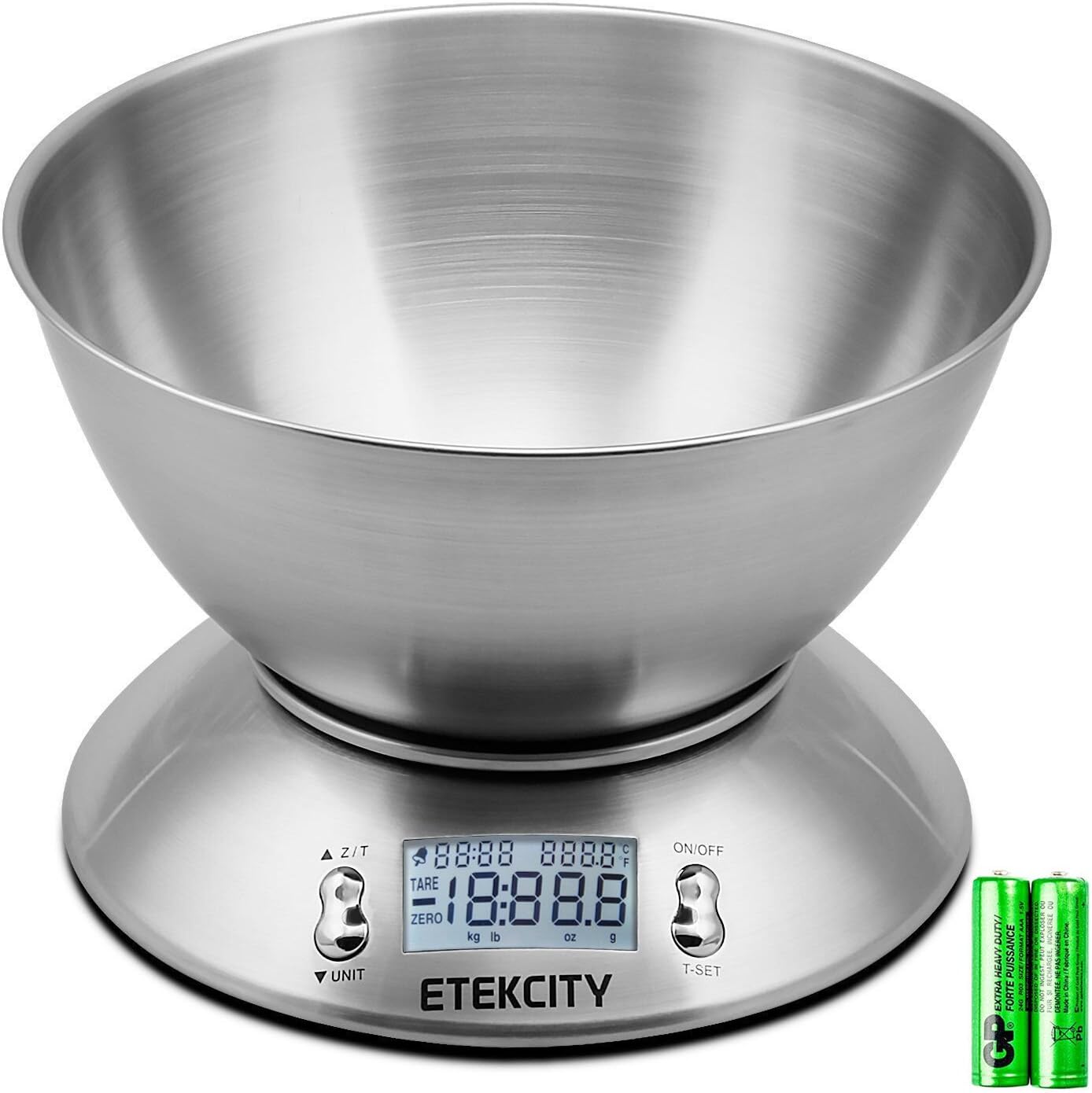 Etekcity 0.1g Food Kitchen Scale, Bowl, Digital Grams and Ounces for Weight Loss, Dieting, Baking, Cooking, and Meal Prep, 11lb/5kg, Stainless Steel Silver