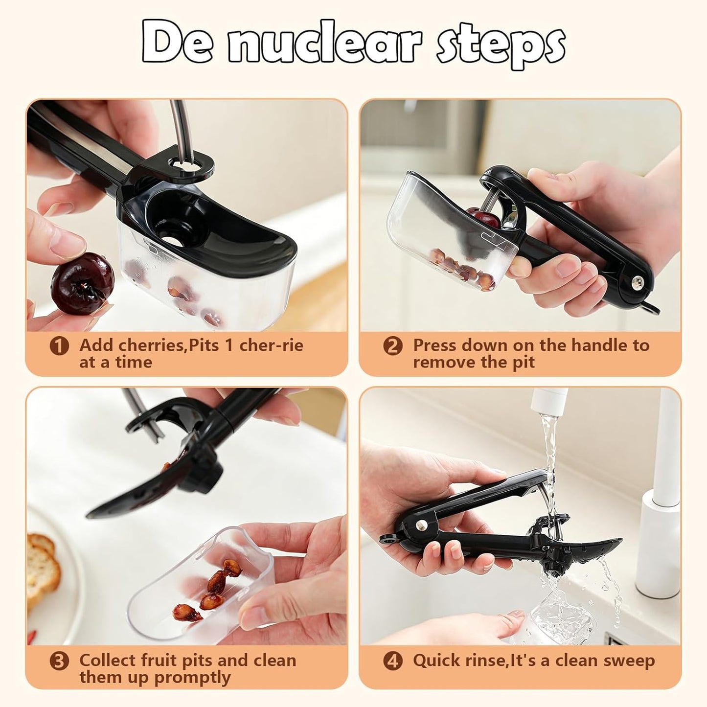 Cherry Pitter Tool 7-in-1 Stainless Steel Cherry Pitter with Splatter Guard, Easy Push Button Cherry Pitter Tool for Cherries Olives and Fruits, Food Grade Cherry Seed Remover