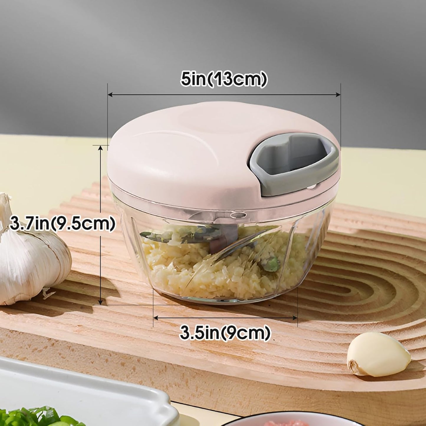 Vegetable Chopper Manual Hand Pull String Onion and Garlic Mincer Chopper 500ml Small Fruit and Veggie Cutter Portable for Ginger Chili Pepper Meat Salad - Pink