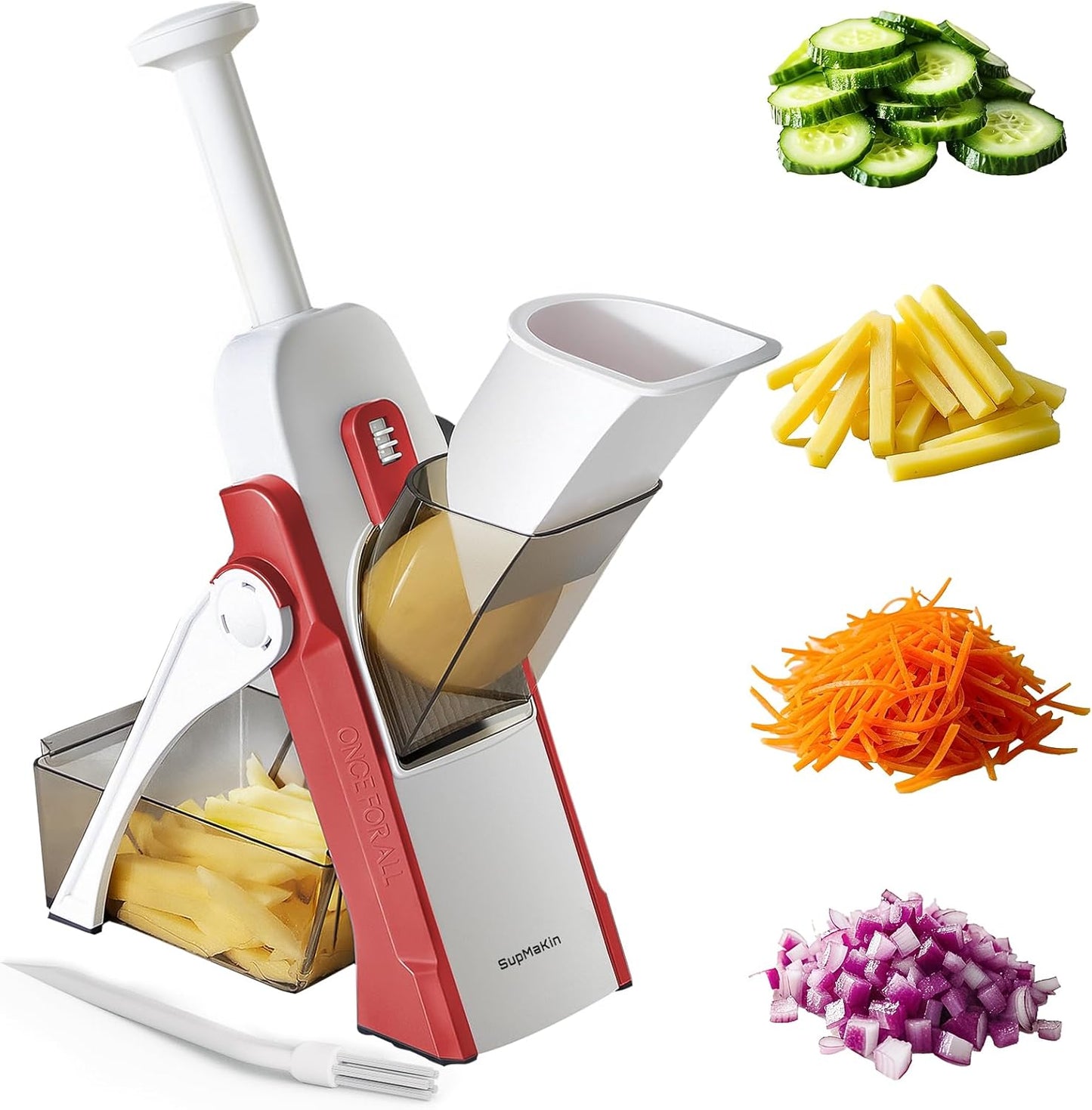 SupMaKin Safe Mandoline Slicer, Potato Slicer Maual Vegetable Chopper Adjustable Thickness Food Cutter, Kitchen Chopping Artifact for Cooking Meal Prep (Gray)
