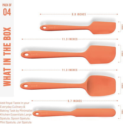 BakeRoyal Silicone Spatula Set - 4-Piece Rubber Spatulas Silicone Heat Resistant 600°F for Everyday Task - Seamless Design Kitchen Spatulas for Nonstick Cookware - Royal Blue