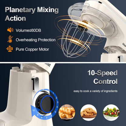 Honinst Stand Mixer, 6.5QT 10-Speed Tilt-Head Electric Stand Mixer, 3-In-1 Kitchen Mixer with Bowl, Dough Hook, Whisk and Beater, Food Mixer for Baking, Cake and Most Home Cooks, Black