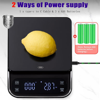 Coffee Scale with Timer 0.1g Precision Espresso Scale for Coffee Bean Weighing, Barista Brewing, USB-C Rechargeable Digital Kitchen Scale with Auto Timer 3kg Capacity
