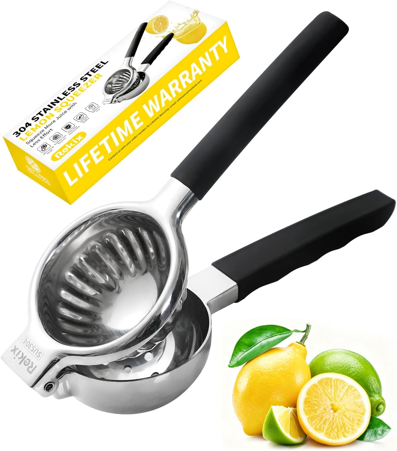 Rekix Lemon Squeezer, Max Extraction Hand Press Lemon Juicer, Heavy Duty Manual Orange Juicer, Sturdy Metal Lime Squeezer, Durable Handheld Citrus Fruit Squeezer for Kitchen Bar, Exprimidor De Limones