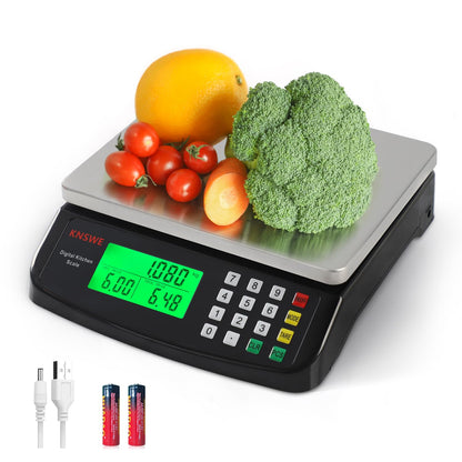 Commercial Food Scale 40KG Large Digital Kitchen Scale Baking Cooking Bread Meat Weight Price Computing Scale Stainless Steel Parts and Coins Counting Scale for Deli Stores Tare Function