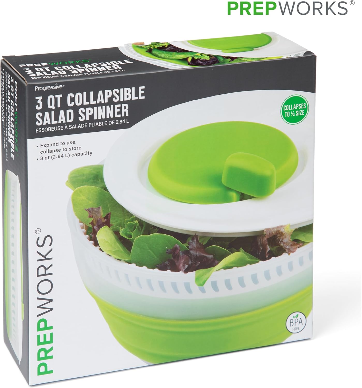 Prepworks by Progressive 3 Quart Space Saving Folding Collapsible Drainer, & Colander for Salad Preparation and Food Washing (Grey)