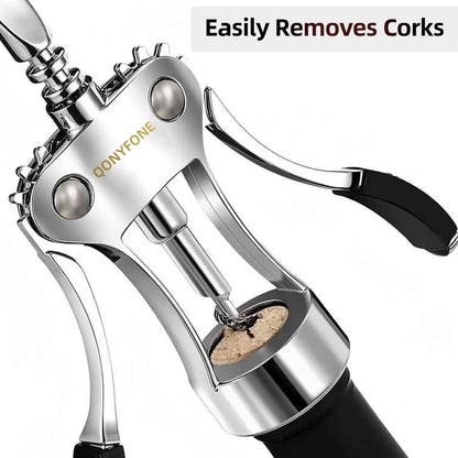 Wing Corkscrew Wine Opener, Premium Zinc Alloy Manual Bottle Opener, Heavy Duty Multifunctional Tool for Kitchen, Bar, Restaurant & Waiters (Silver)