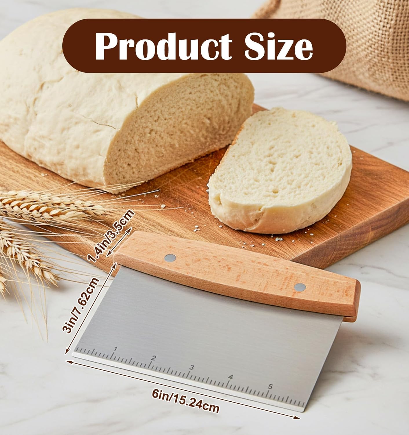 Bench Scraper Stainless Steel, Heavy Duty Bench Scrapper Kitchen & Dough Scraper Cutter, 8 Inch Multi-Purpose Kitchen Tool for Baking, Bread, Pizza and Counter Cleaning