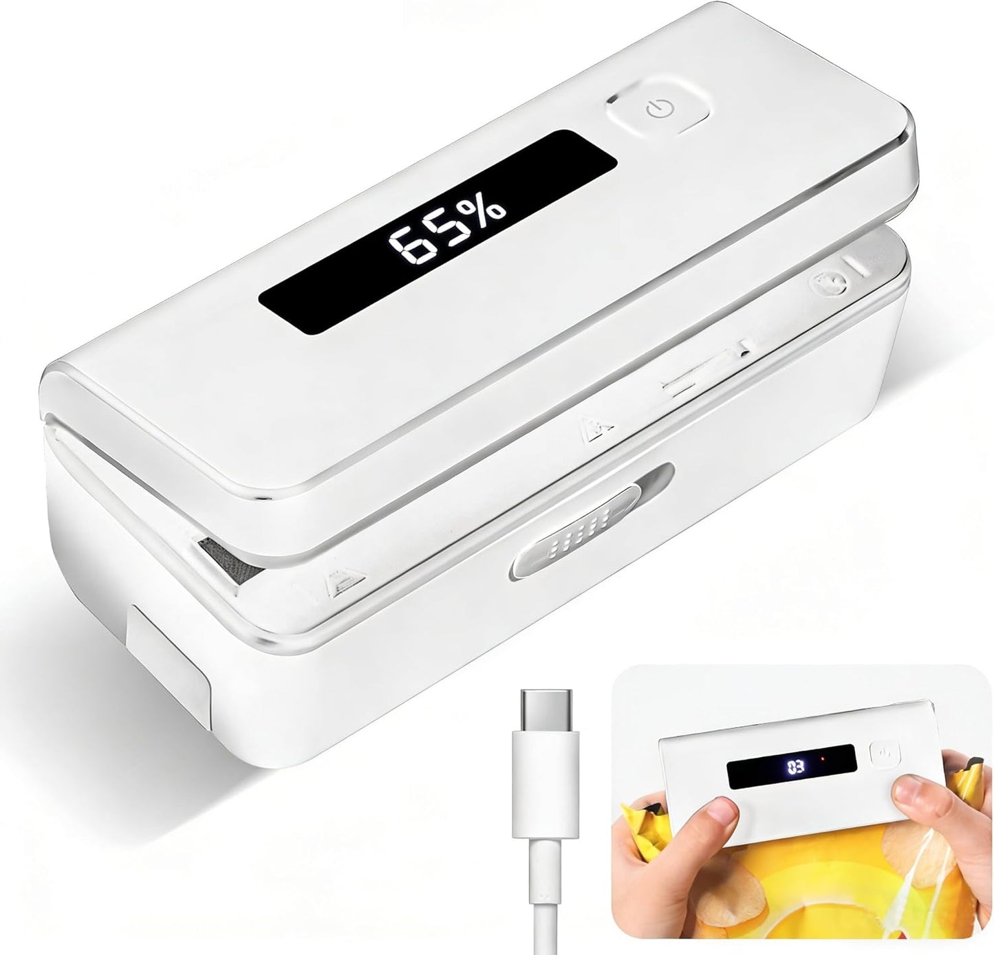 Mini Bag Sealer, 4.7" Potato Chip Bags Heat Sealer with LED Power Display & 9 Adjustable Gears, Capper Bag Reseal & Cutter, Rechargeable Sealing Machine Impulse For Snack Plastic Bag Mylar Cereal Bags