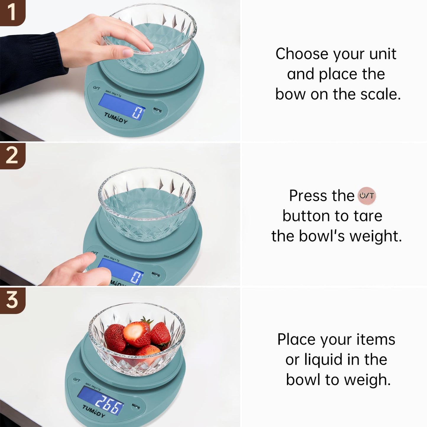 Small Digital Kitchen Scale Food - 11lb/5kg Kitchen Weight Scale with LCD Display for Weight Loss, Sourdough Bread, Baking, Cooking, Keto and Meal Prep, 1g Precision, Batteries Included, Blue